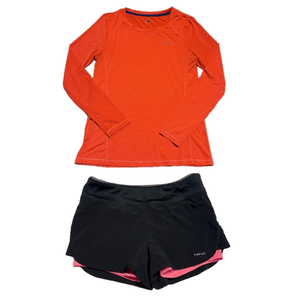 Hind Running Workout set Lined Shorts & long sleeve shirt Women's Small